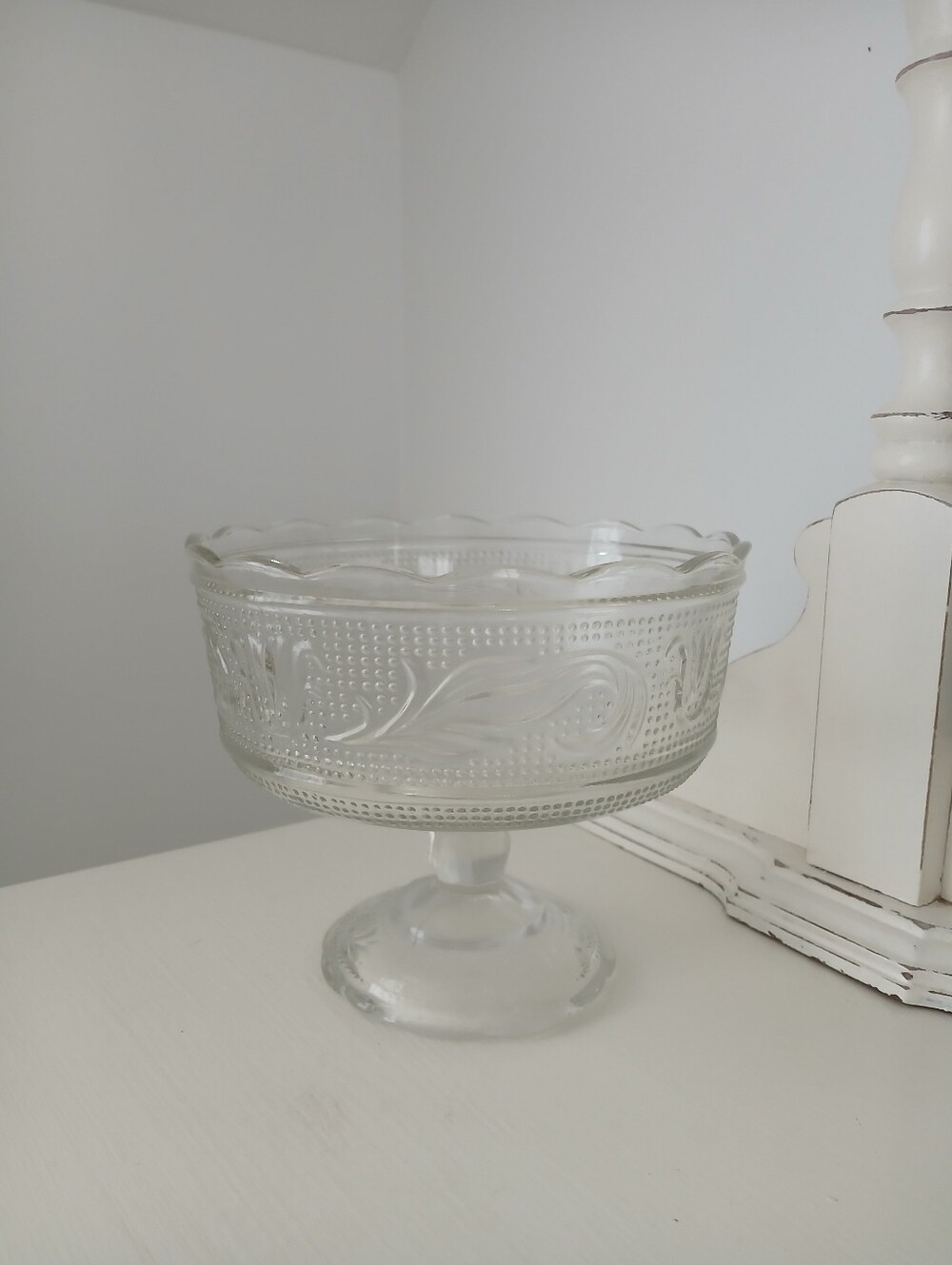 Vintage MCM E.O. Brody Co Clear Pressed Glass Footed Pedestal Bowl